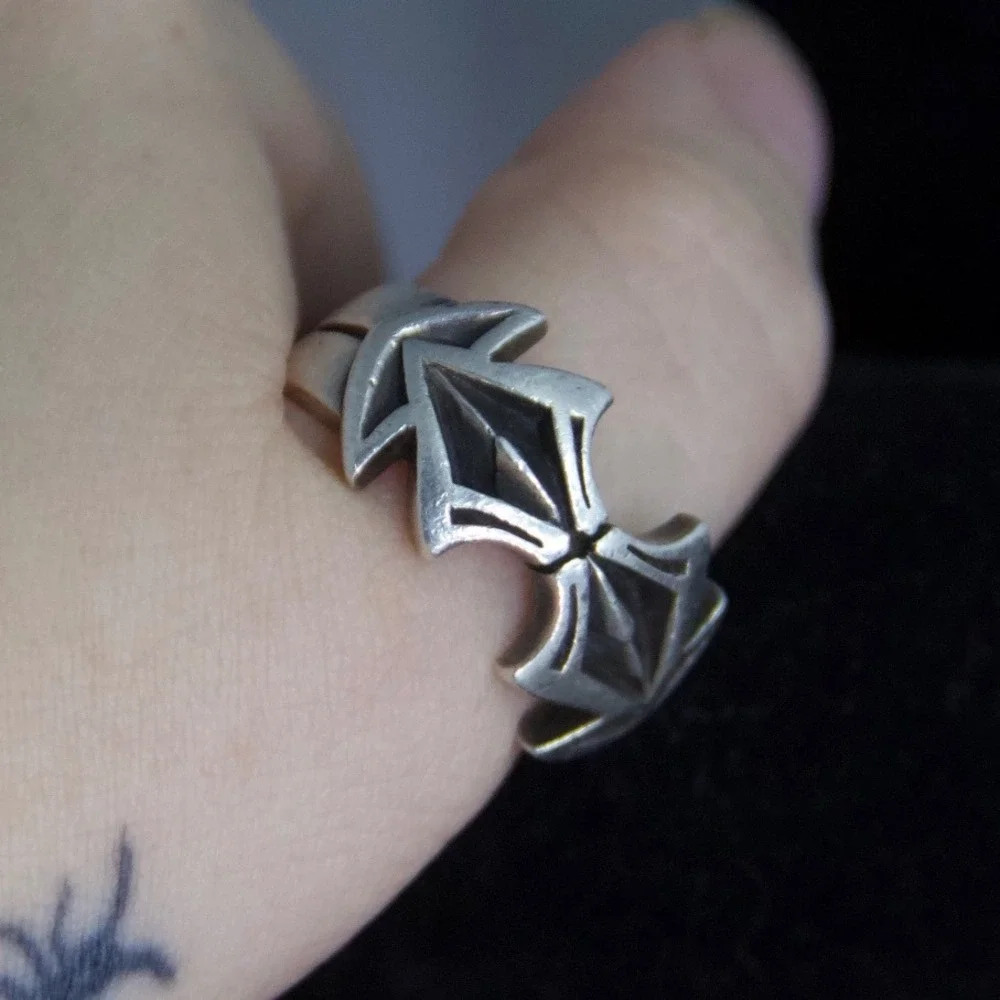 VTG HEAVY Sterling Silver 925 Gothic Punk Biker Ring‎ Size 10.5 Geometric Band
